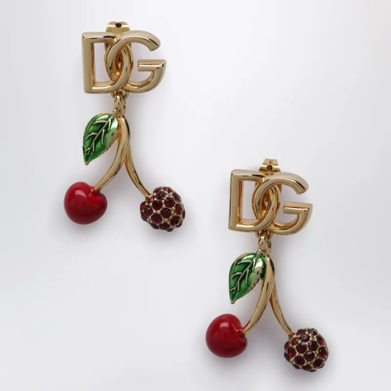 Earrings With Logo And Cherries In Brass Gold made by Dolce & Gabanna