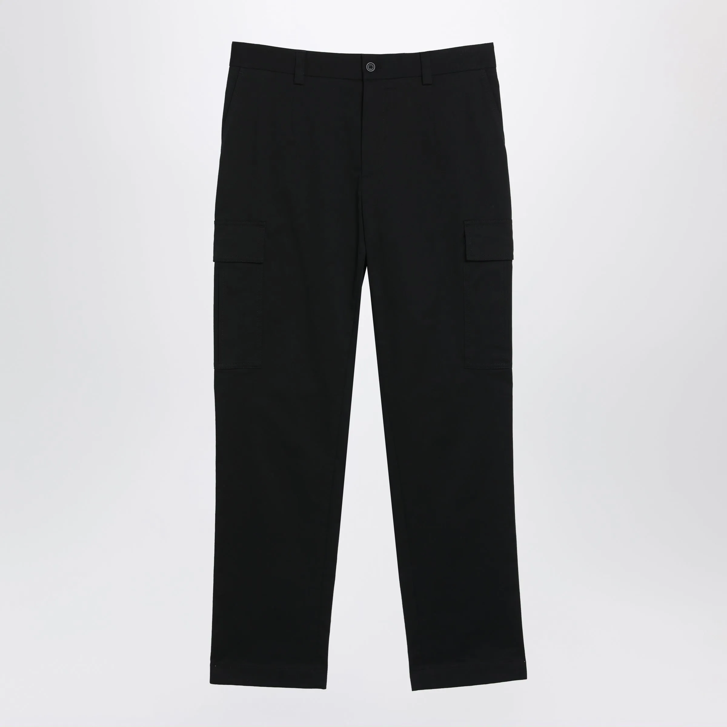 Black Cotton Gabardine Cargo Trousers sold by Wanan Luxury