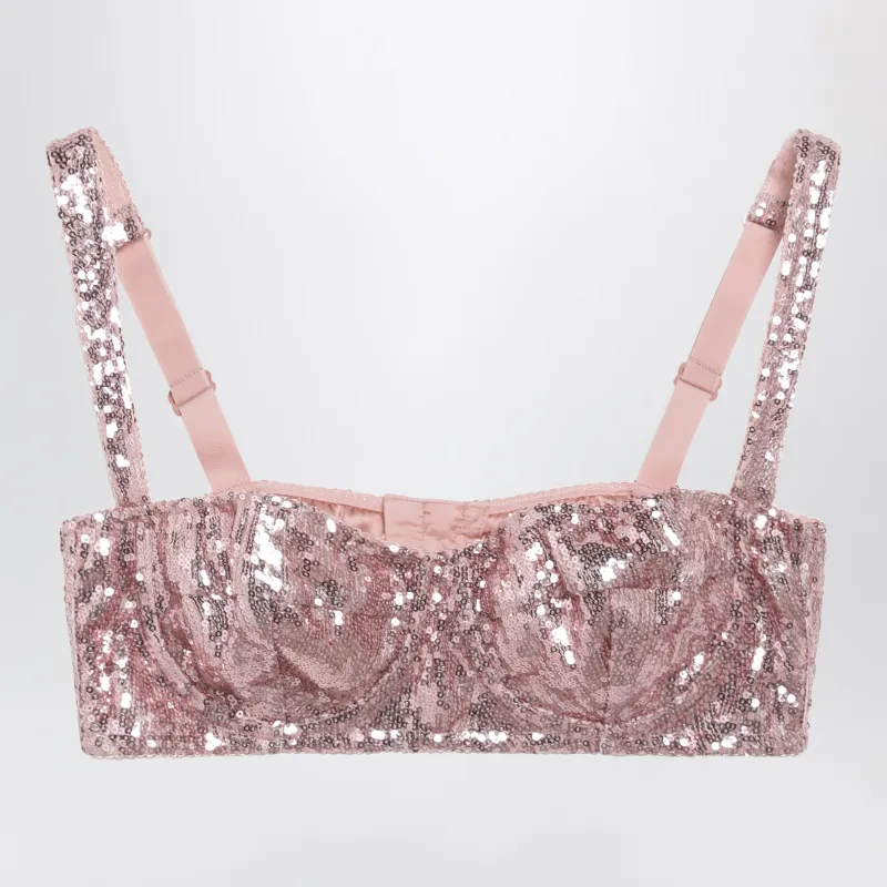 Pink Balconette Bra In Micro-Sequins made by Dolce & Gabanna