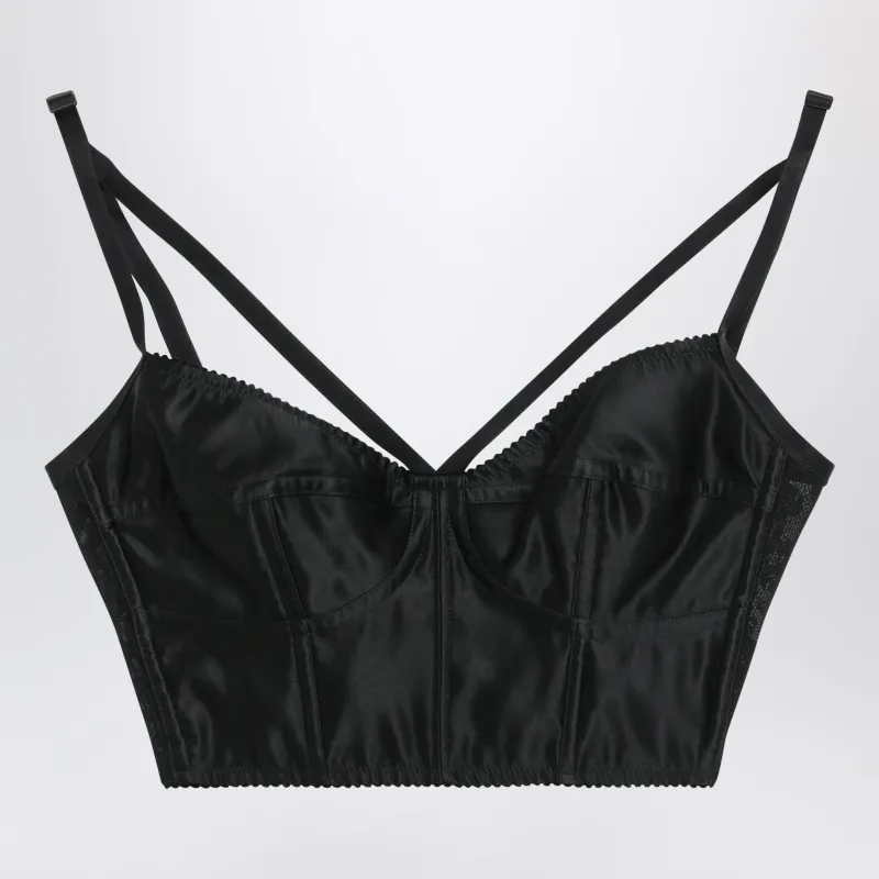 Heart-Neck Satin Bustier Top In Black made by Dolce & Gabanna