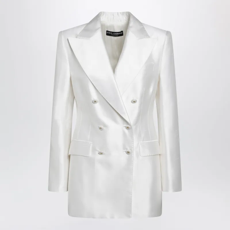 Double-Breasted Silk Jacket In Natural White made by Dolce & Gabanna