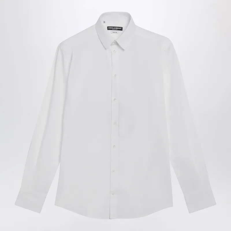 White Stretch Poplin Gold Shirt made by Dolce & Gabanna