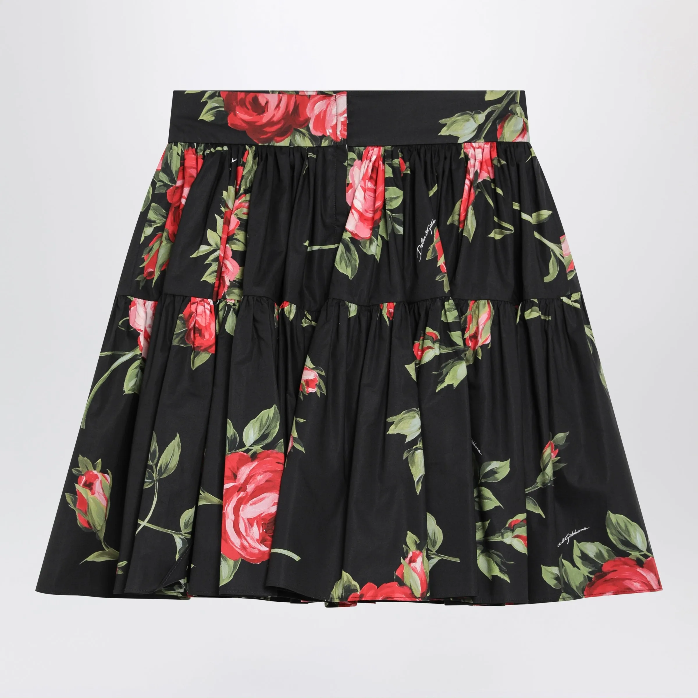 Short Cotton Skirt With Bouquet Rose Print, Black sold by Wanan Luxury product image thumbnail 2