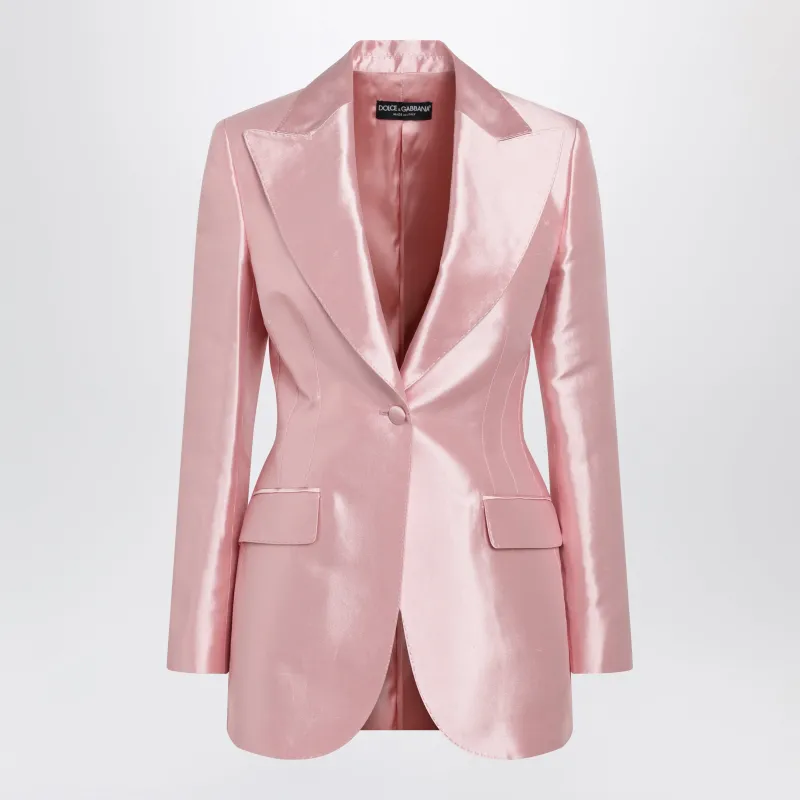 Single-Breasted Silk Shantung Blazer In Pink made by Dolce & Gabanna