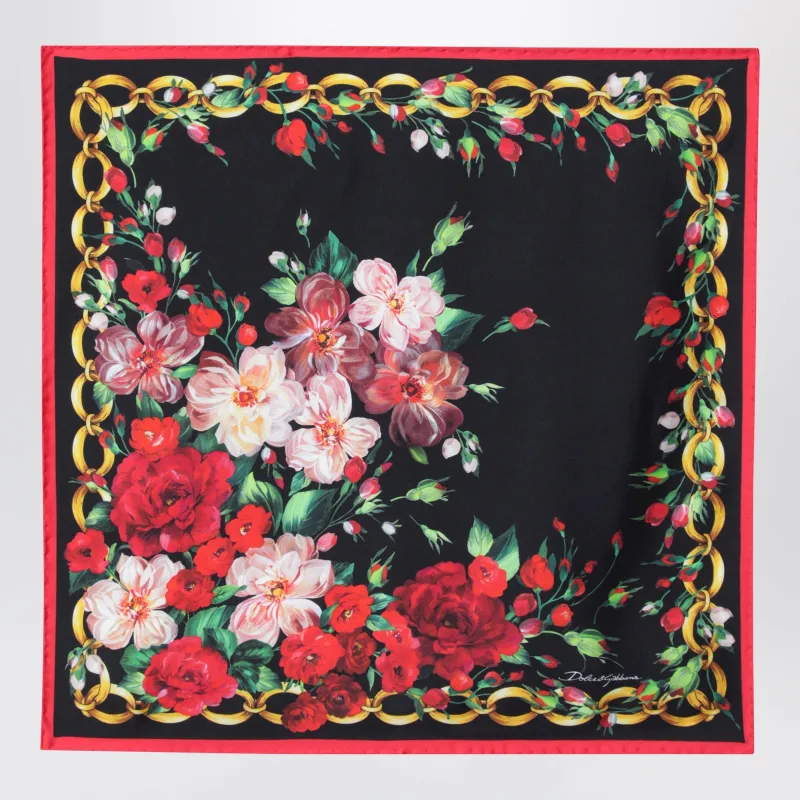50x50 Silk Twill Scarf With Chain Border In Pink made by Dolce & Gabanna