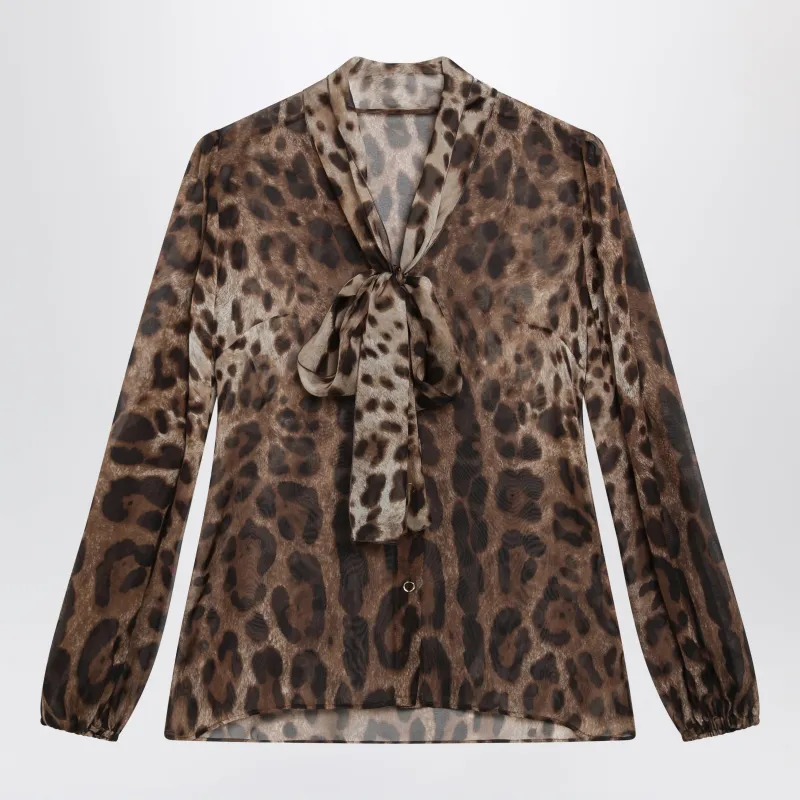 Leopard-Print Silk Chiffon Blouse With Neck Tie made by Dolce & Gabanna