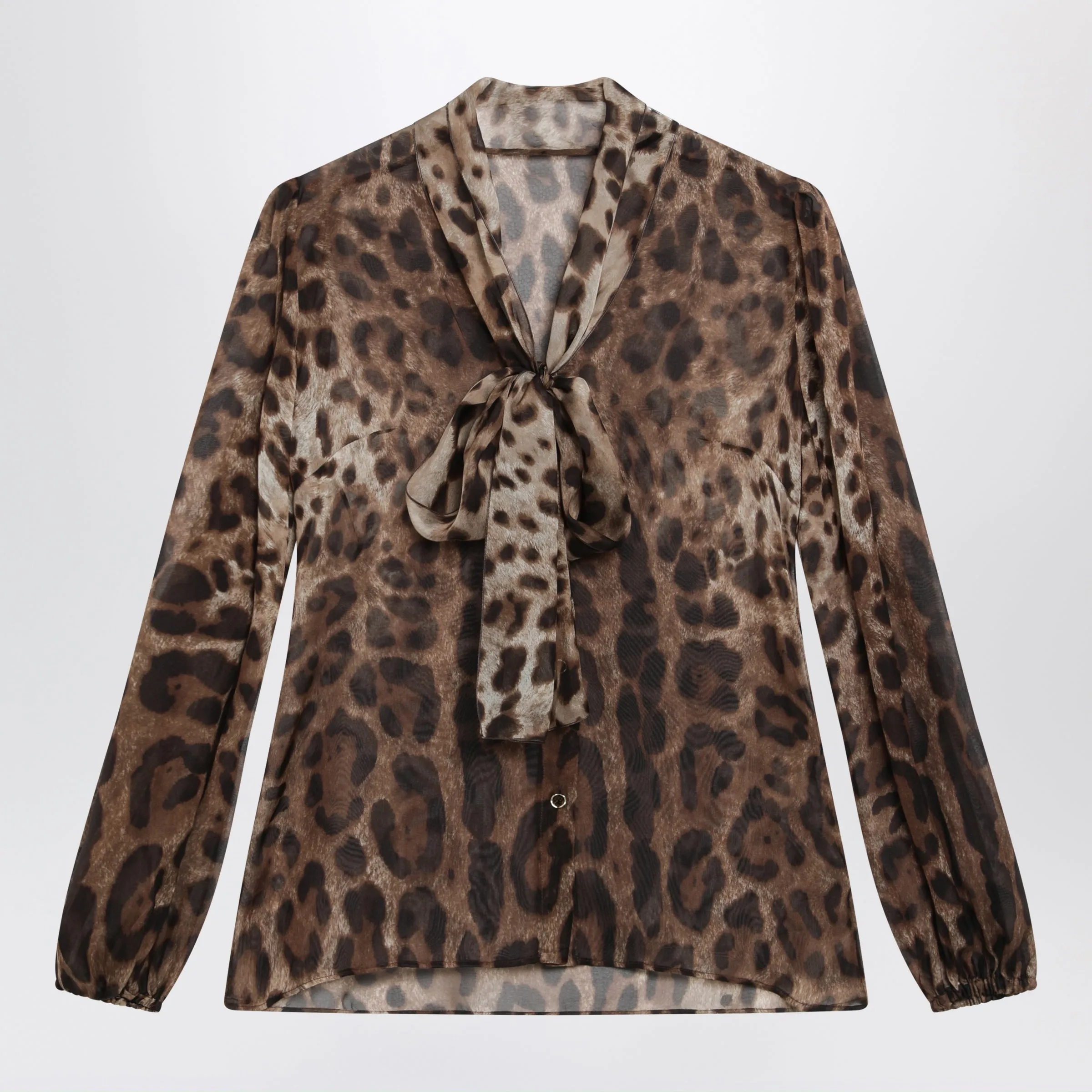 Leopard-Print Silk Chiffon Blouse With Neck Tie sold by Wanan Luxury