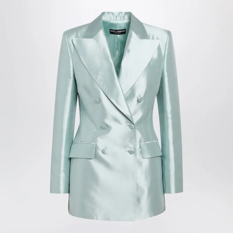 Double-Breasted Shantung Silk Jacket In Light Blue made by Dolce & Gabanna