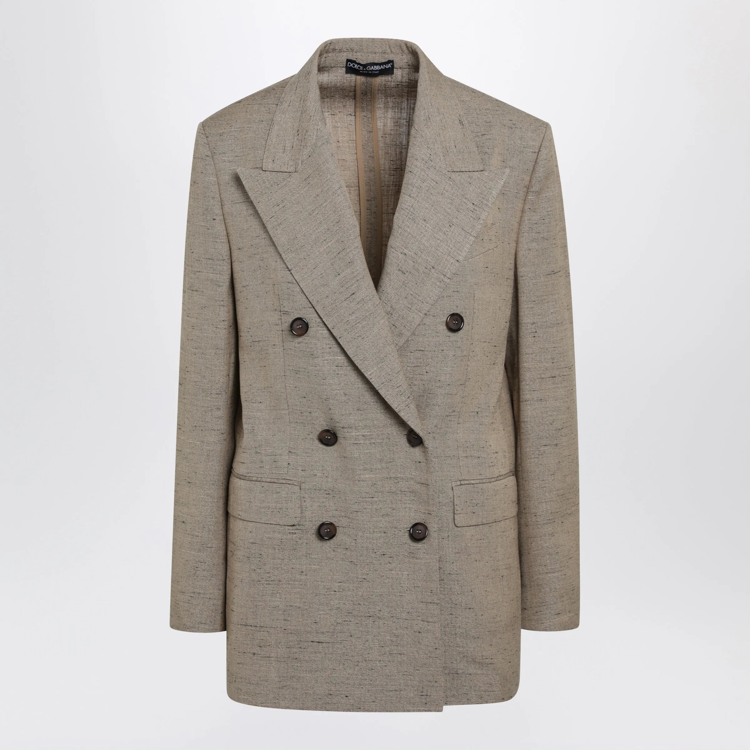 Sicilia Double-Breasted Tweed-Effect Jacket, Beige sold by Wanan Luxury