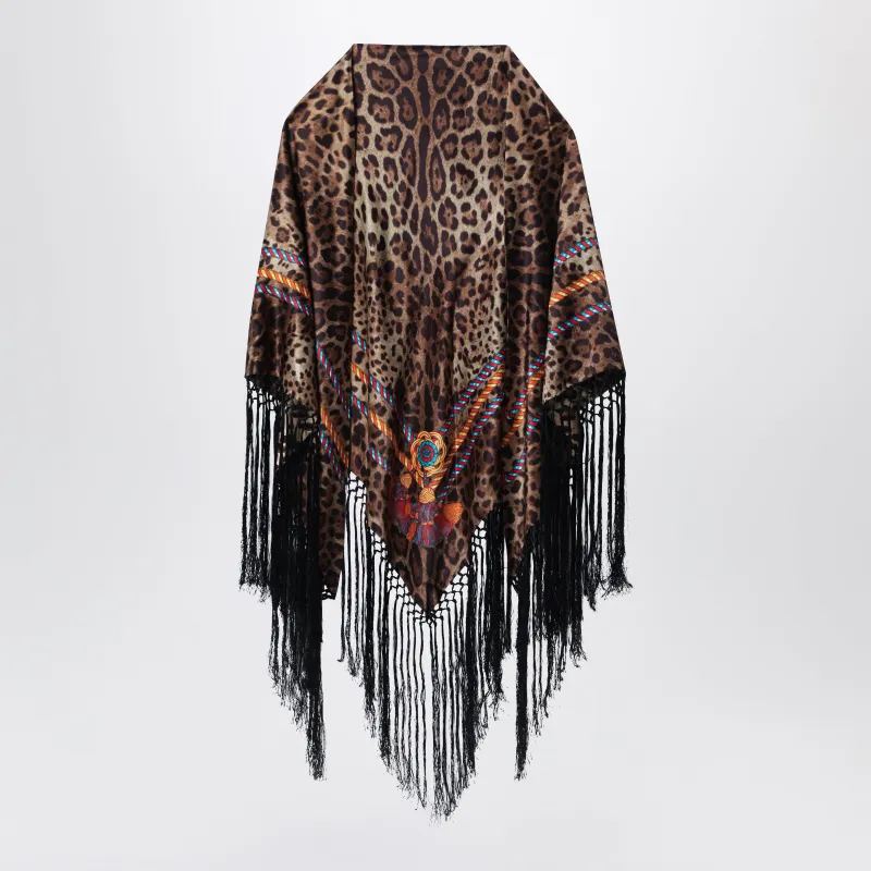 Silk Shawl With Leopard Print And Fringes made by Dolce & Gabanna