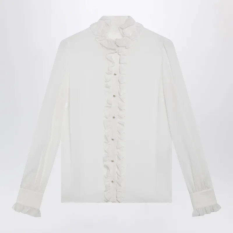 Silk Georgette Shirt With Ruffles In Optic White made by Dolce & Gabanna