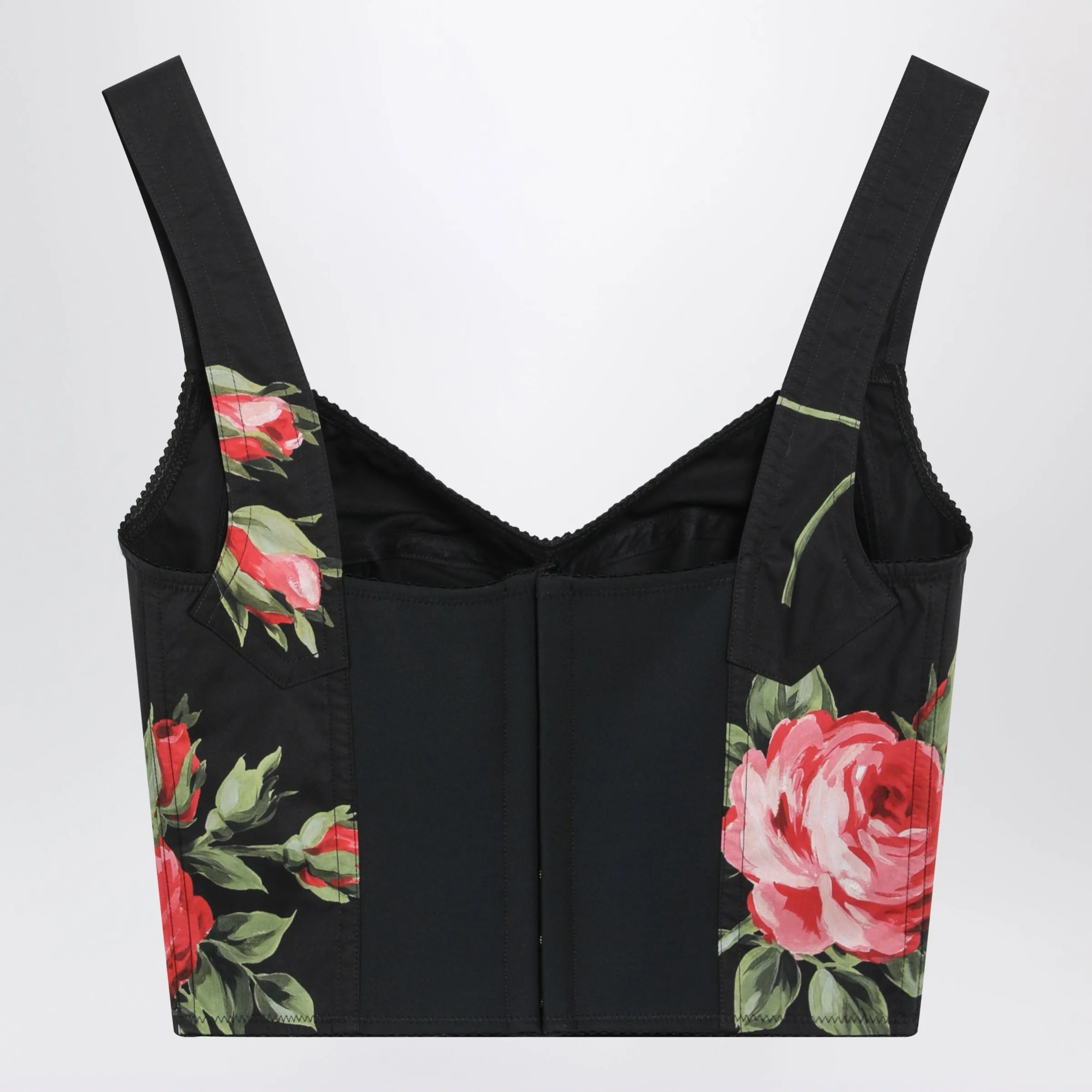 Bouquet Rose Print Cotton Bustier Top In Black sold by Wanan Luxury product image thumbnail 2