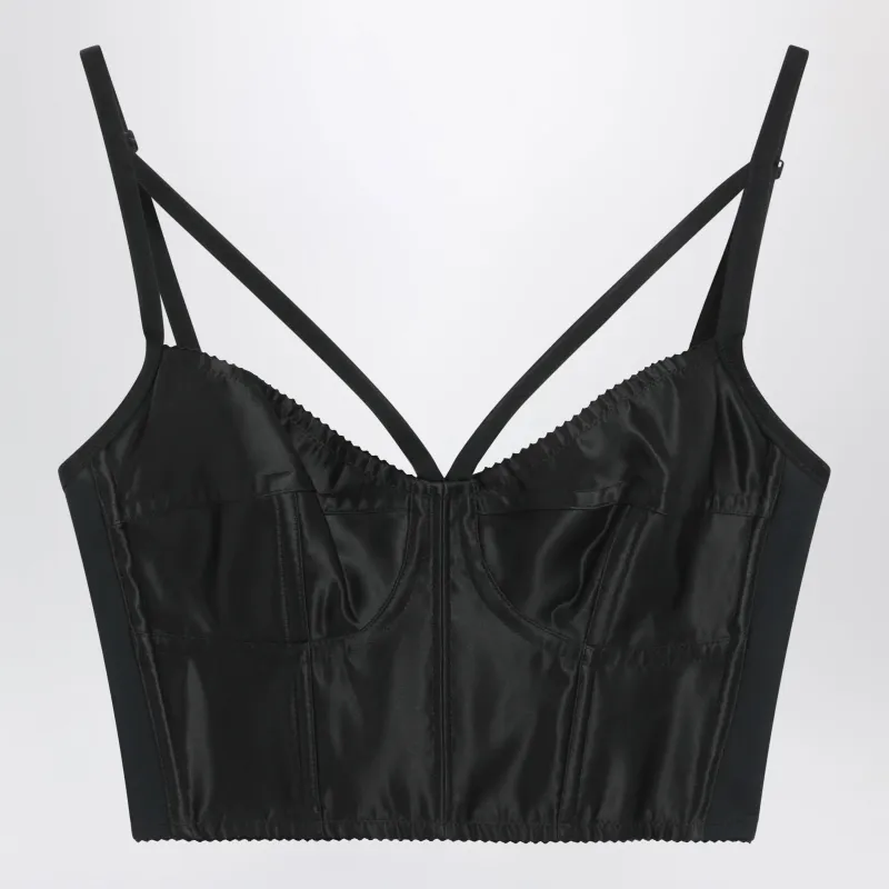 Heart-Neck Satin Bustier Top In Black made by Dolce & Gabanna