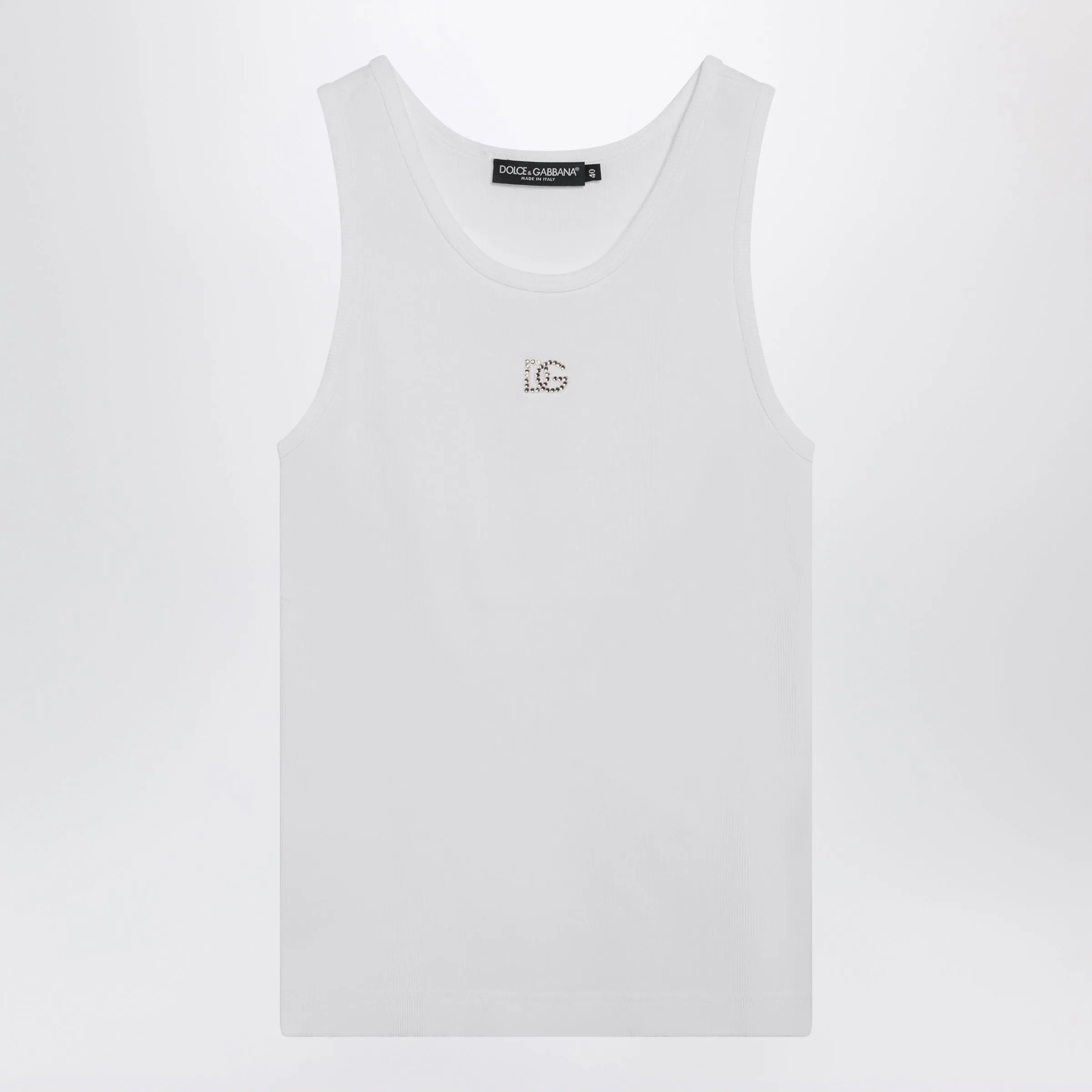 Cotton Tank Top With Dg Embroidery And Rhinestones, White sold by Wanan Luxury