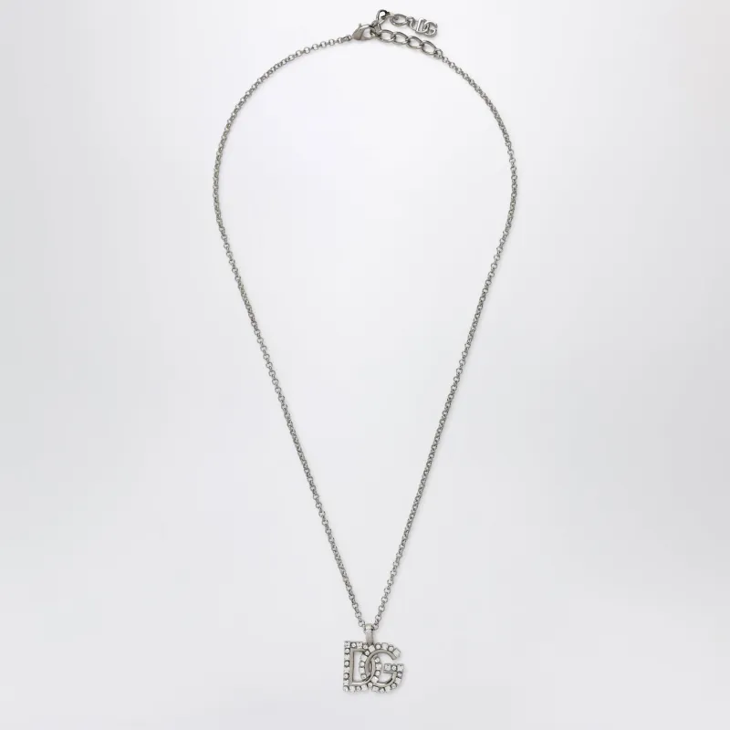 Thin Chain Necklace With Rhinestone Dg Logo In Silver made by Dolce & Gabanna