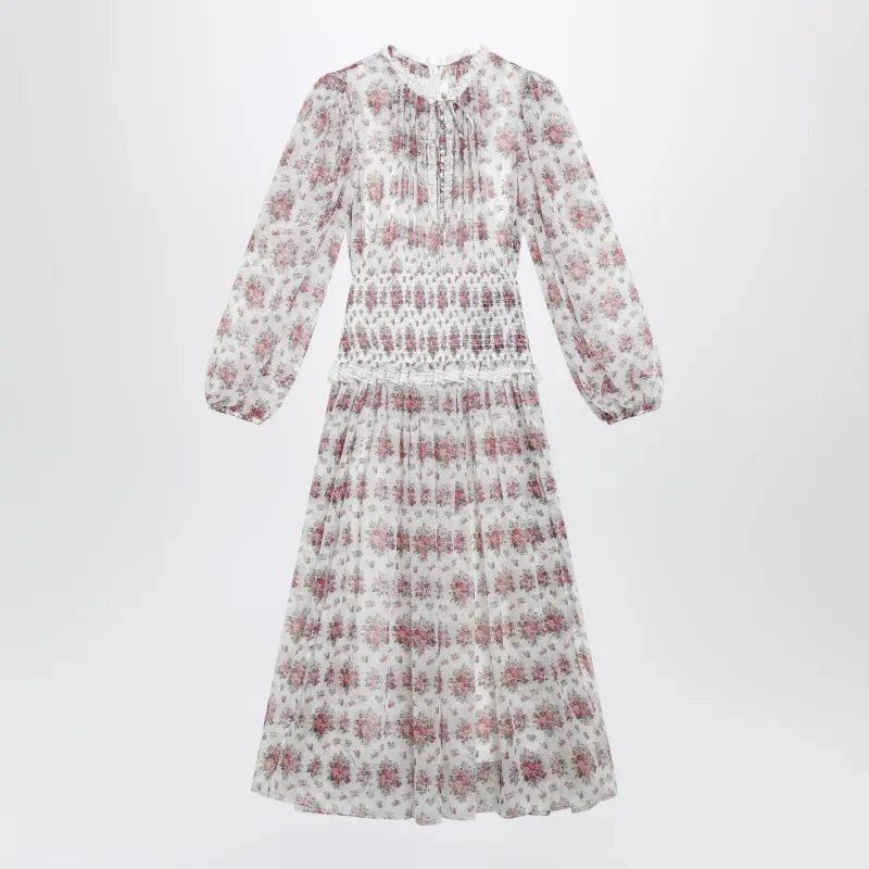 Long Chiffon Dress With Floral Bouquet Print, White made by Dolce & Gabanna