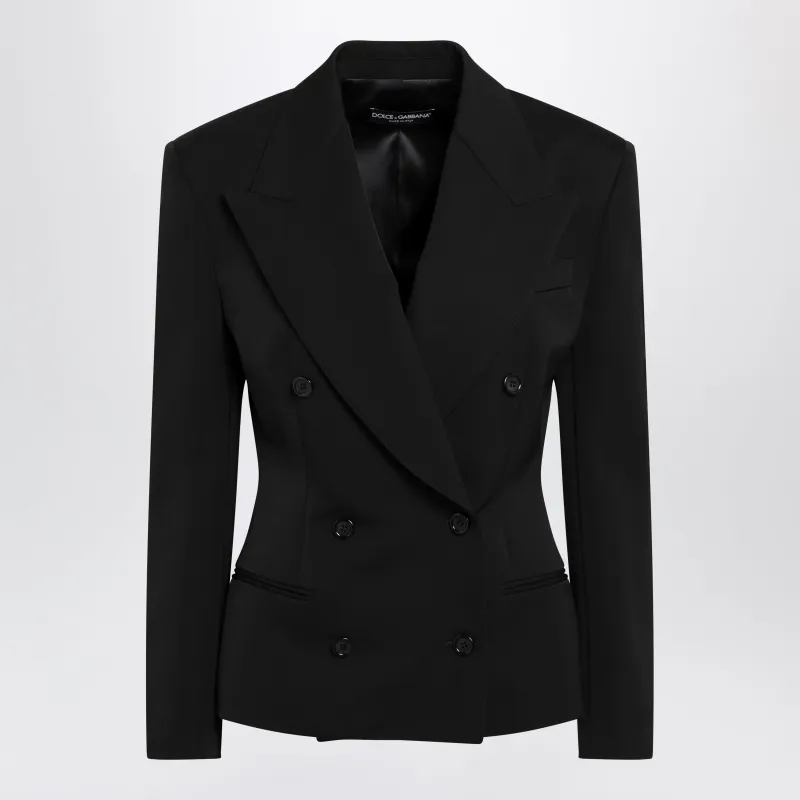 Double-Breasted Wool Gabardine Jacket In Black made by Dolce & Gabanna