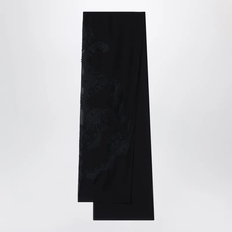 Black Silk Stole With Floral Embroidery made by Dolce & Gabanna
