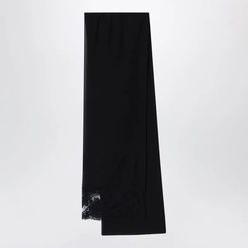 Black Silk And Lace Stole With Floral Embroidery made by Dolce & Gabanna