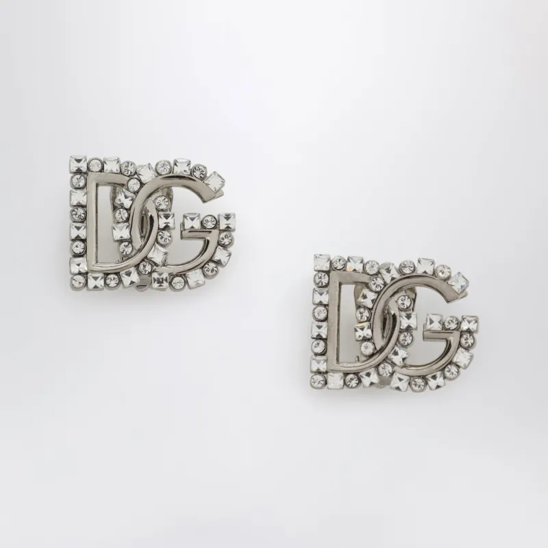 Dg Logo Rhinestone Clip-On Earrings In Silver made by Dolce & Gabanna