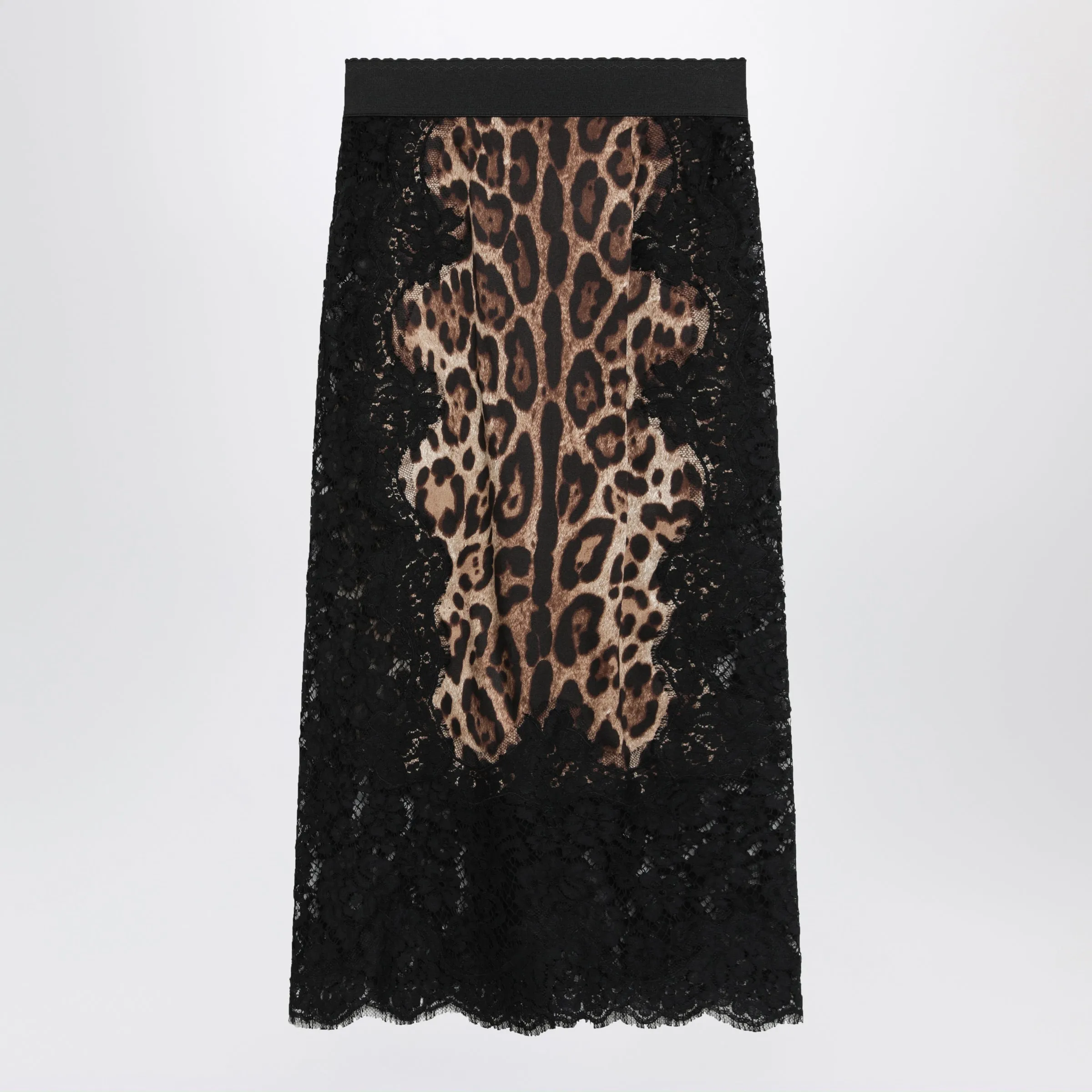 Midi Leopard-Print Satin Skirt With Lace Inserts sold by Wanan Luxury