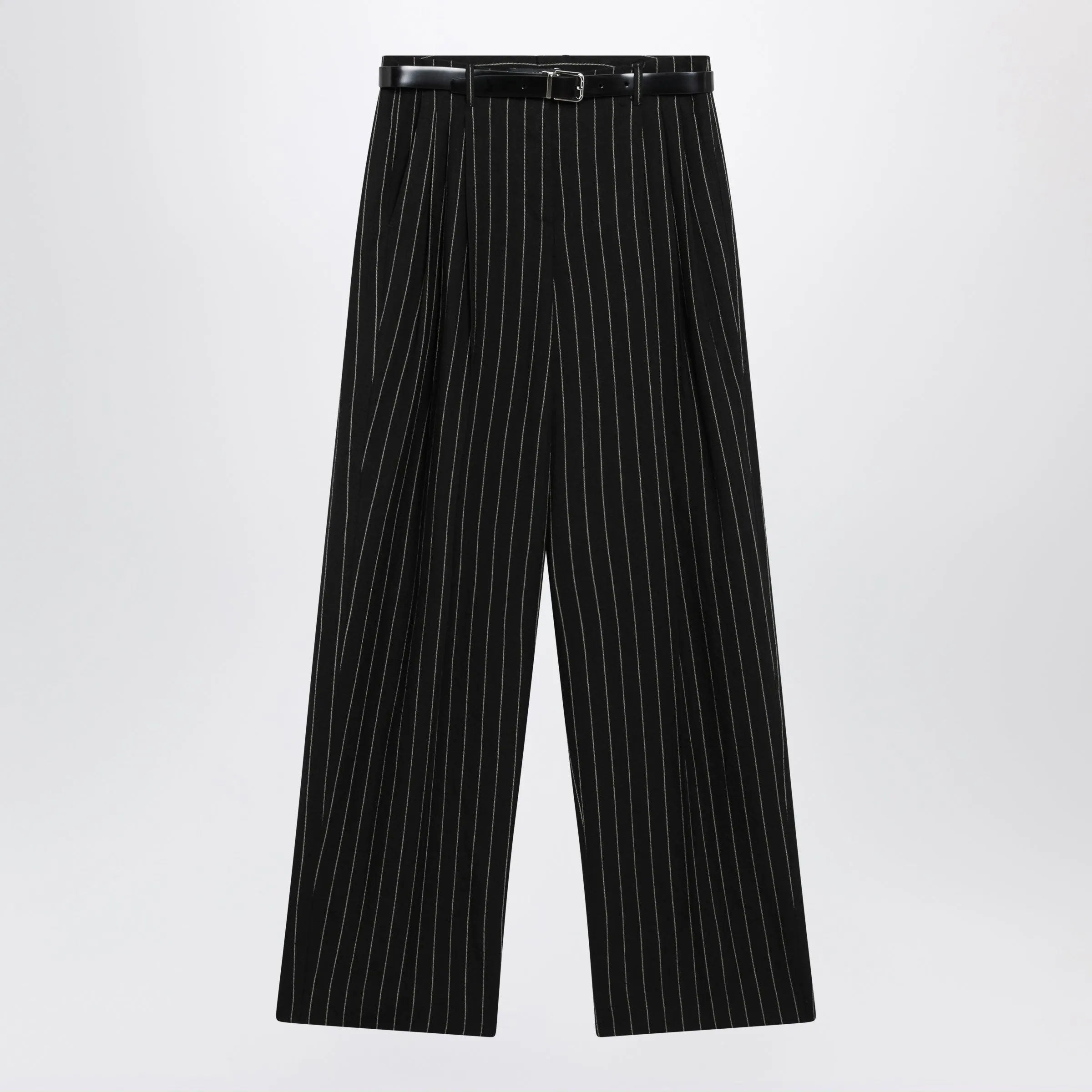Pinstripe Virgin Wool And Linen Trousers sold by Wanan Luxury