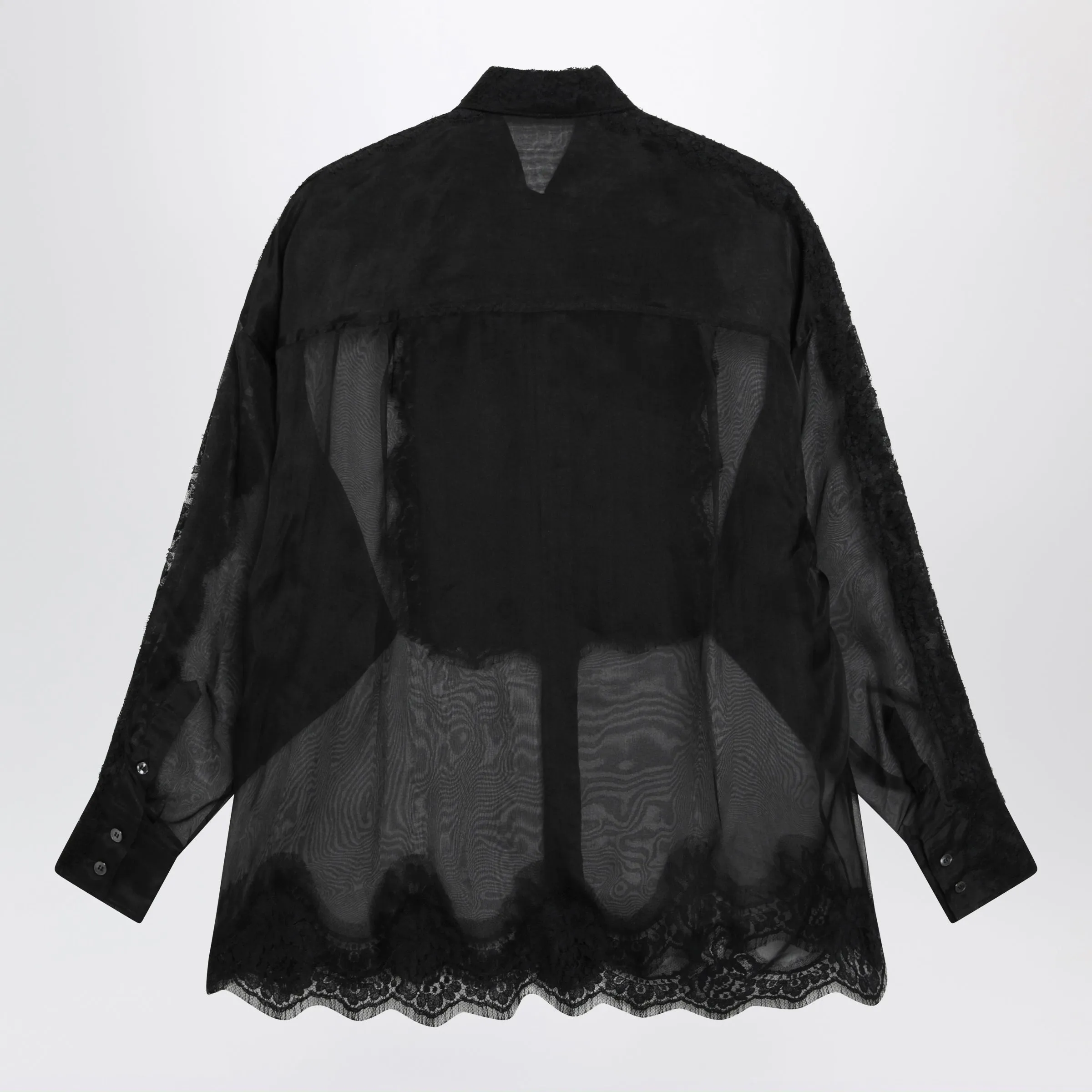 Organza Tuxedo Shirt With Lace Inserts In Black sold by Wanan Luxury product image thumbnail 2