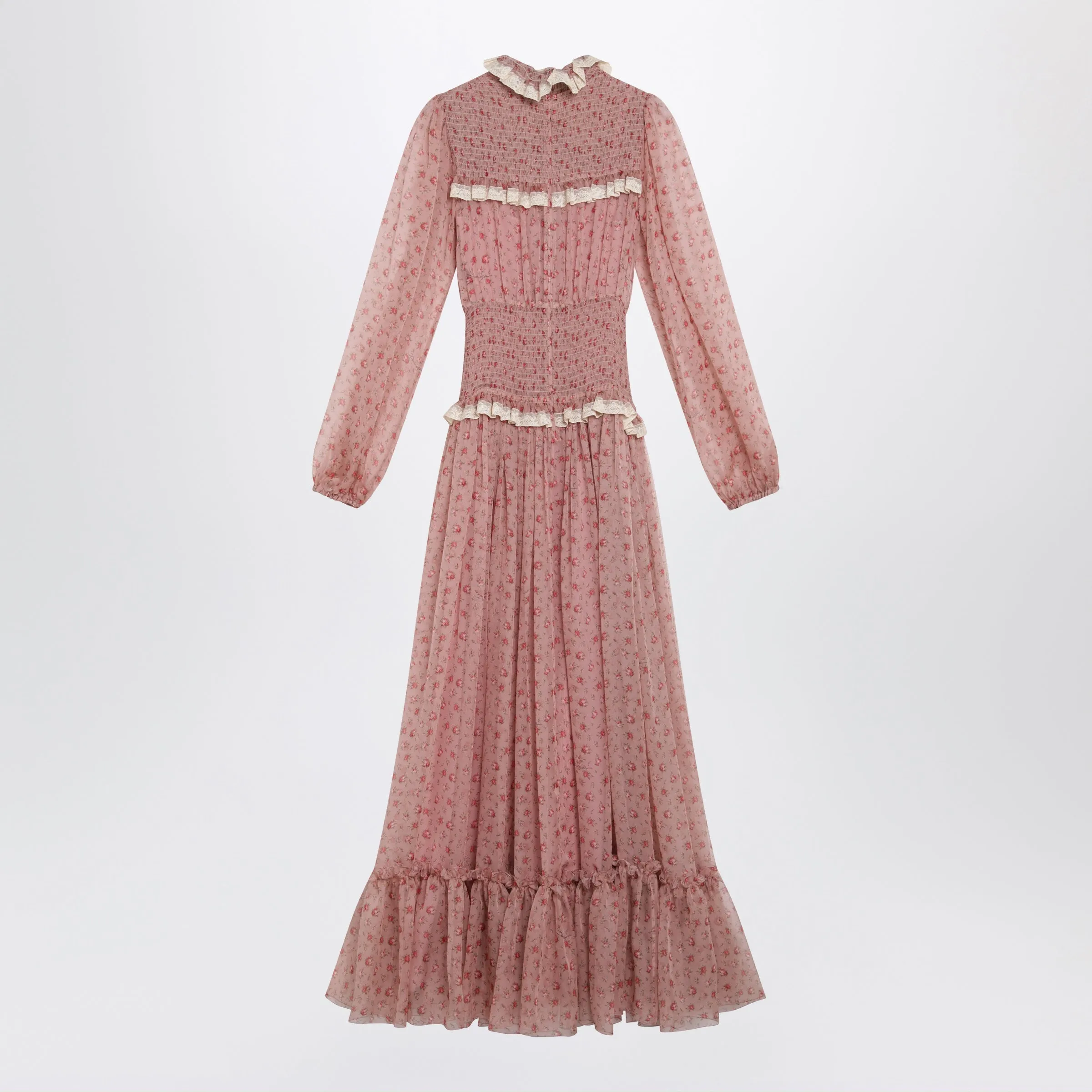 Long Roselline Silk Chiffon Dress With Rose Print, Pink sold by Wanan Luxury product image thumbnail 2