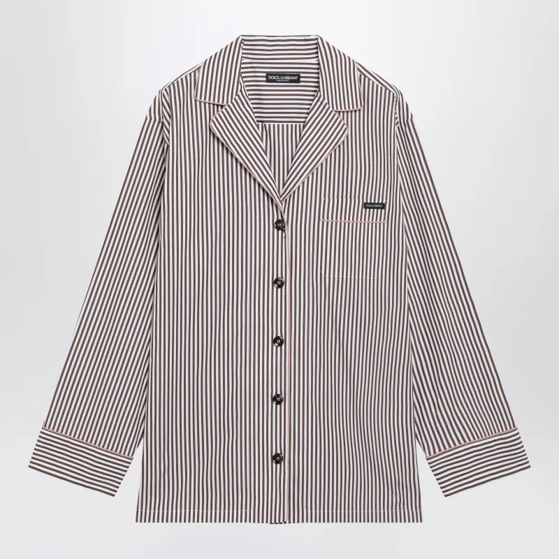 Brown Striped Cotton Shirt With Revere Collar made by Dolce & Gabanna