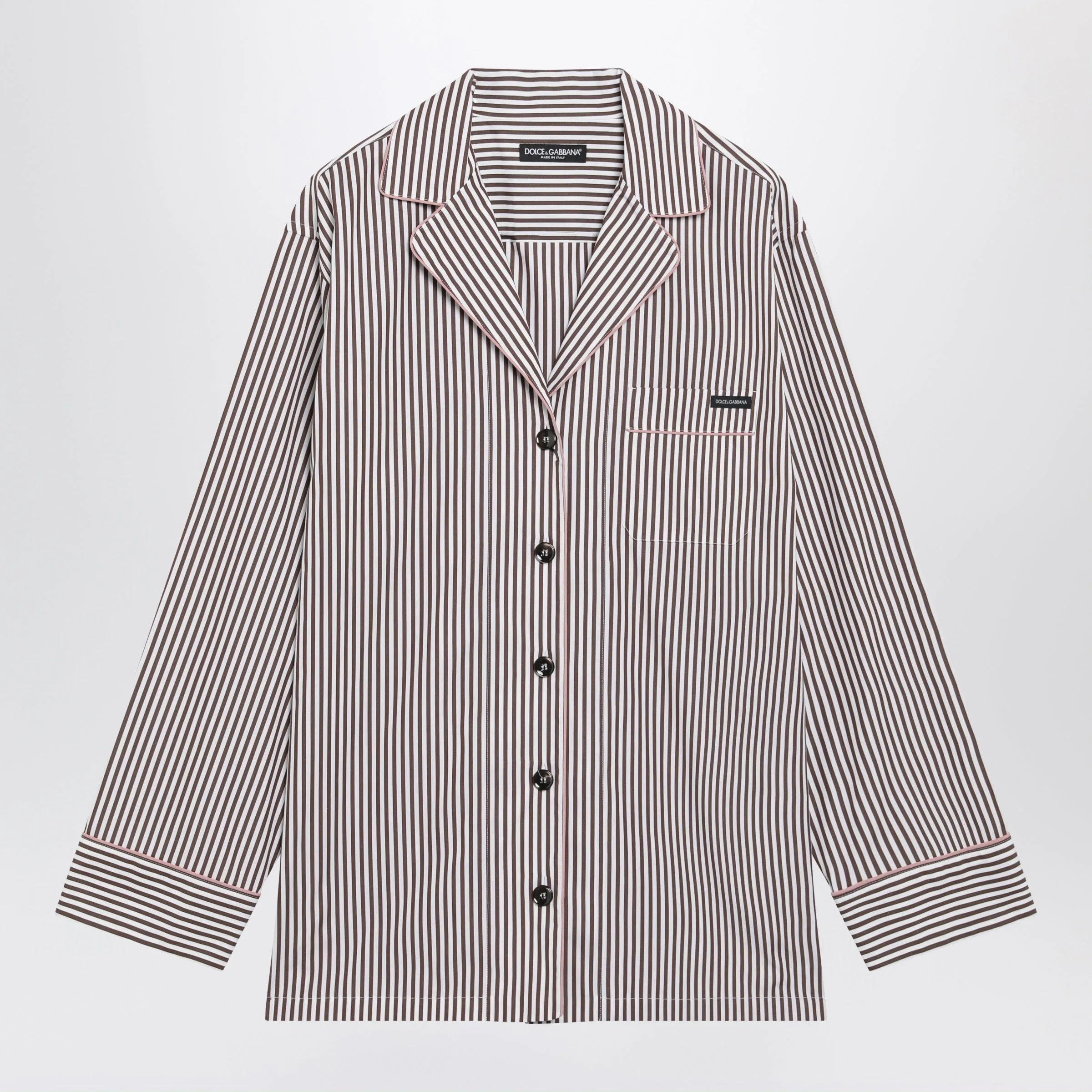 Brown Striped Cotton Shirt With Revere Collar sold by Wanan Luxury
