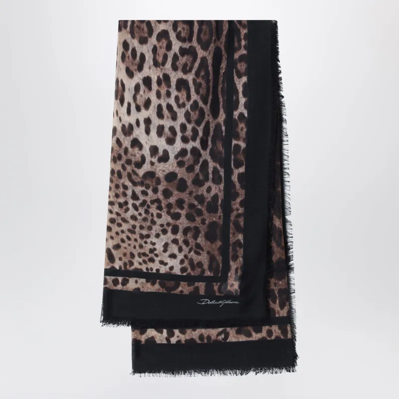 Leopard-Print Fringed Cashmere-Silk Scarf made by Dolce & Gabanna