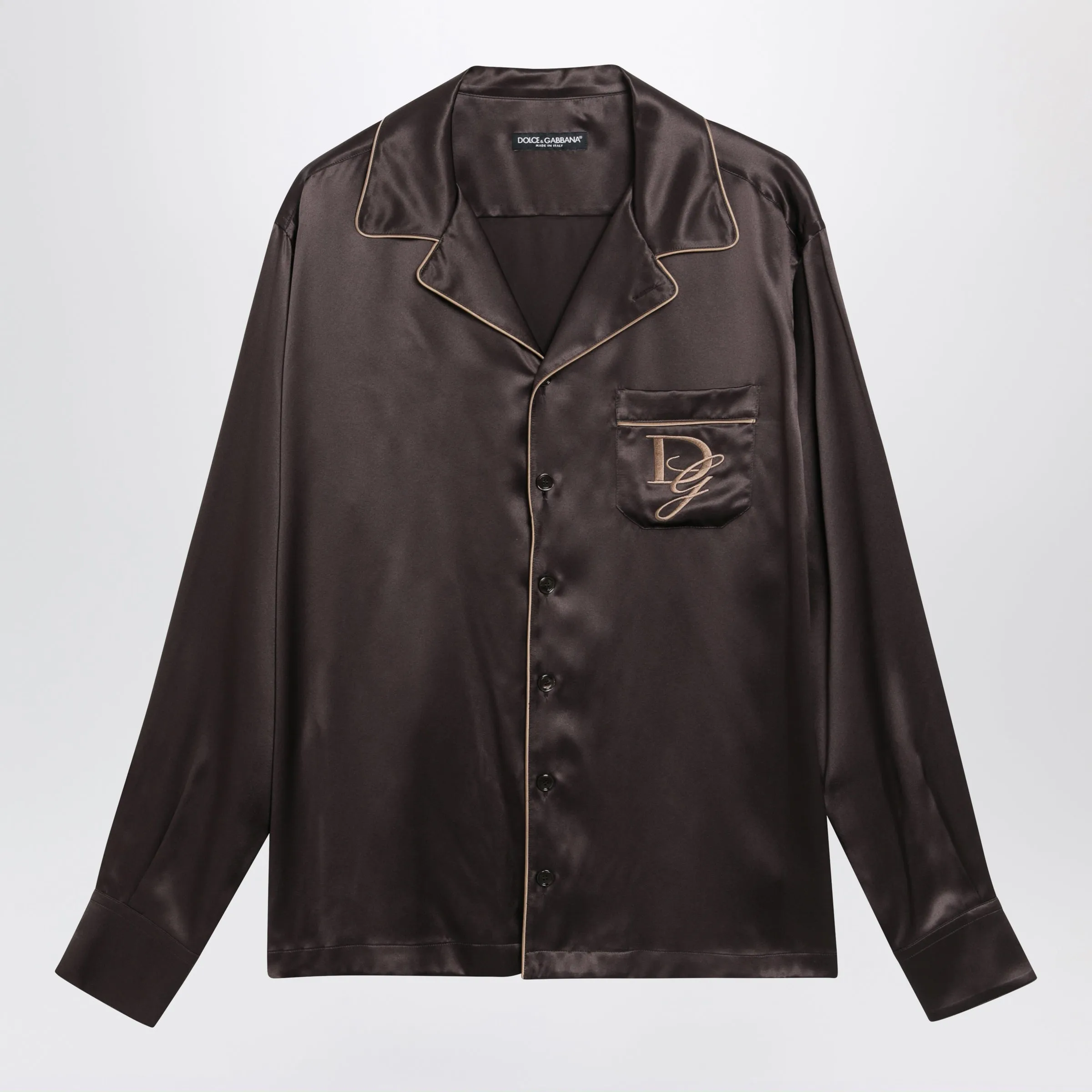 Vanity Silk Shirt With Embroidered Logo In Brown/Grey sold by Wanan Luxury