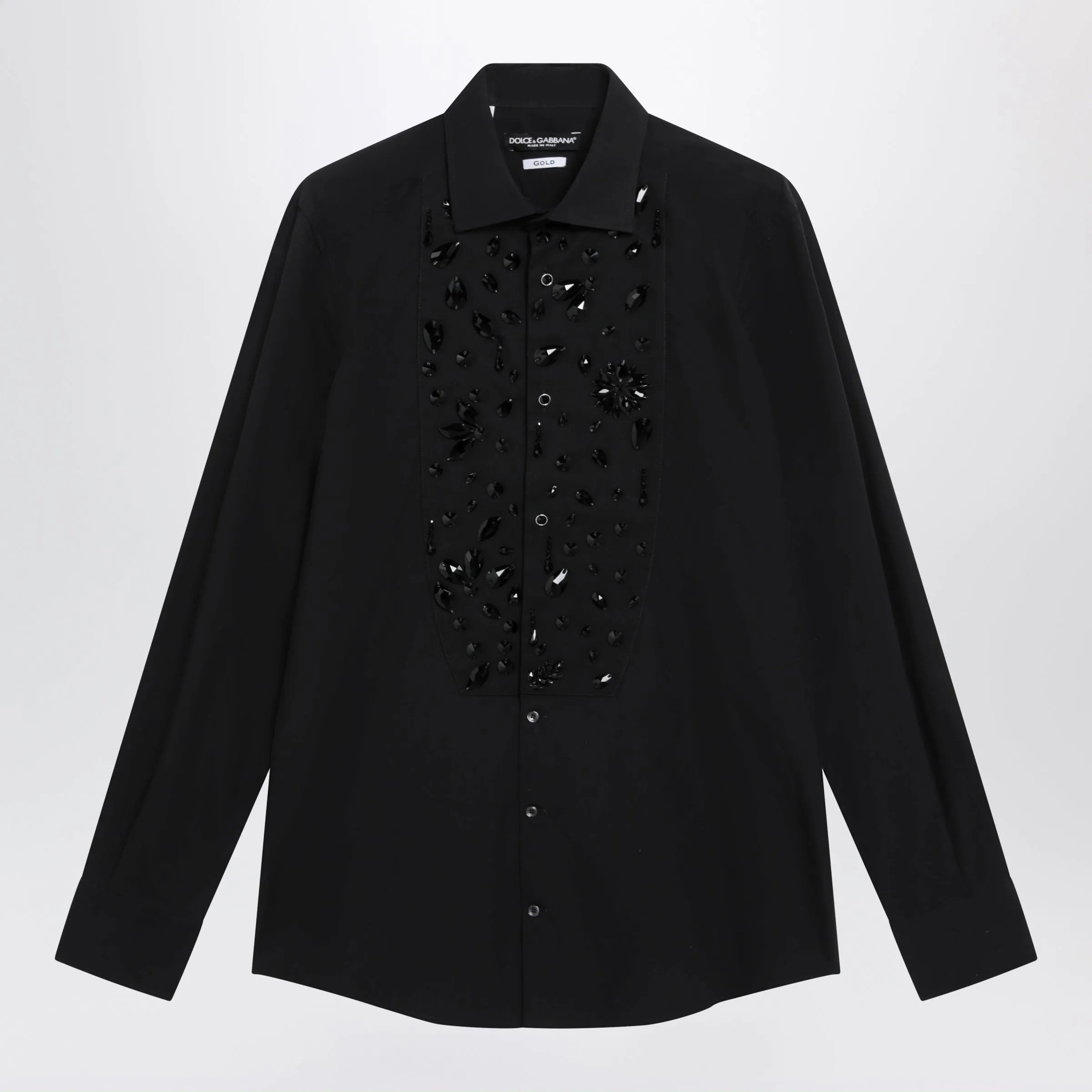 Black Cotton Shirt With Rhinestone Embellishments sold by Wanan Luxury