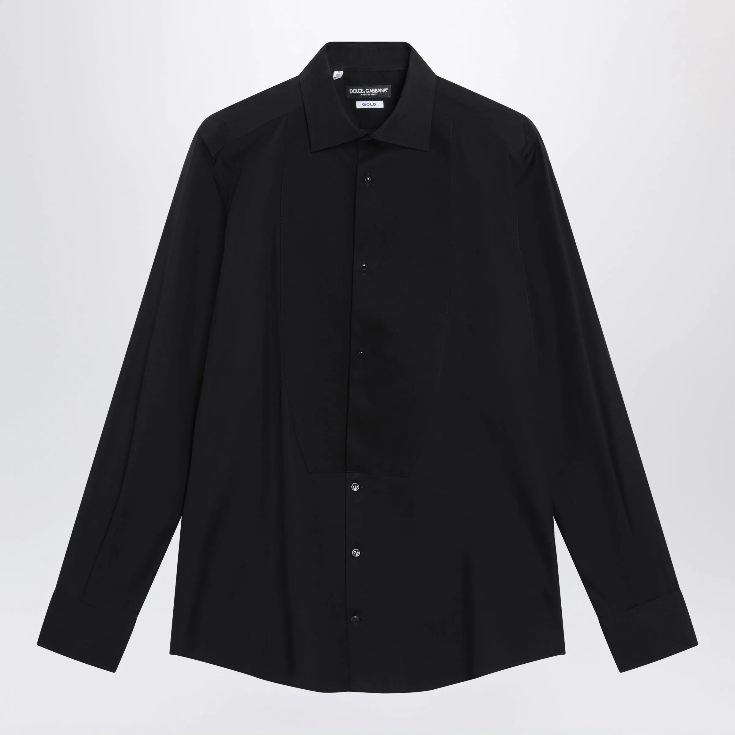 Gold-Fit Tuxedo Shirt In Cotton Poplin, Black sold by Wanan Luxury