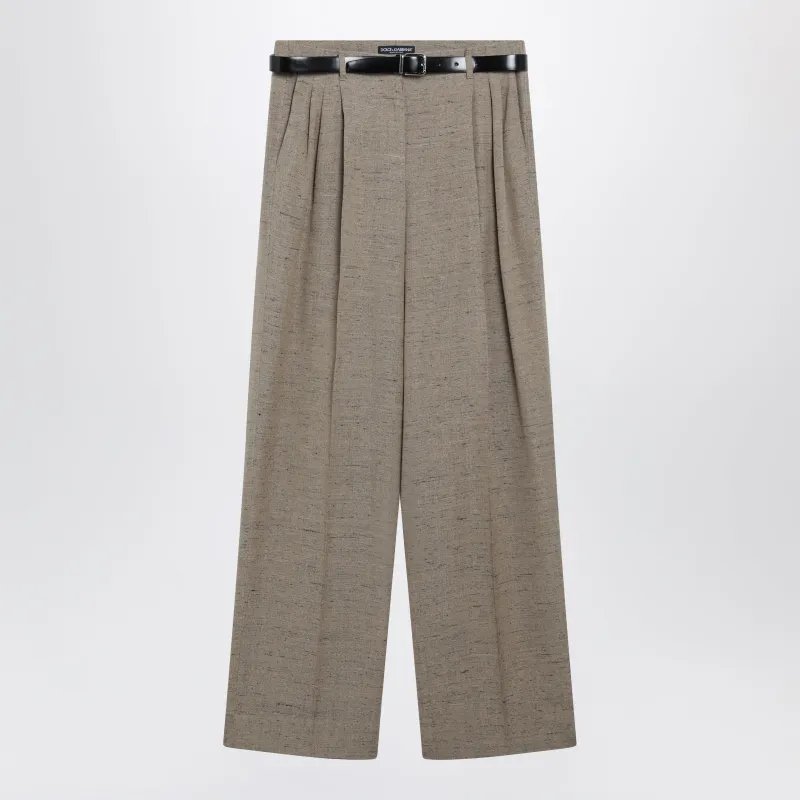 Tweed-Effect Viscose And Linen Trousers In Beige/White made by Dolce & Gabanna