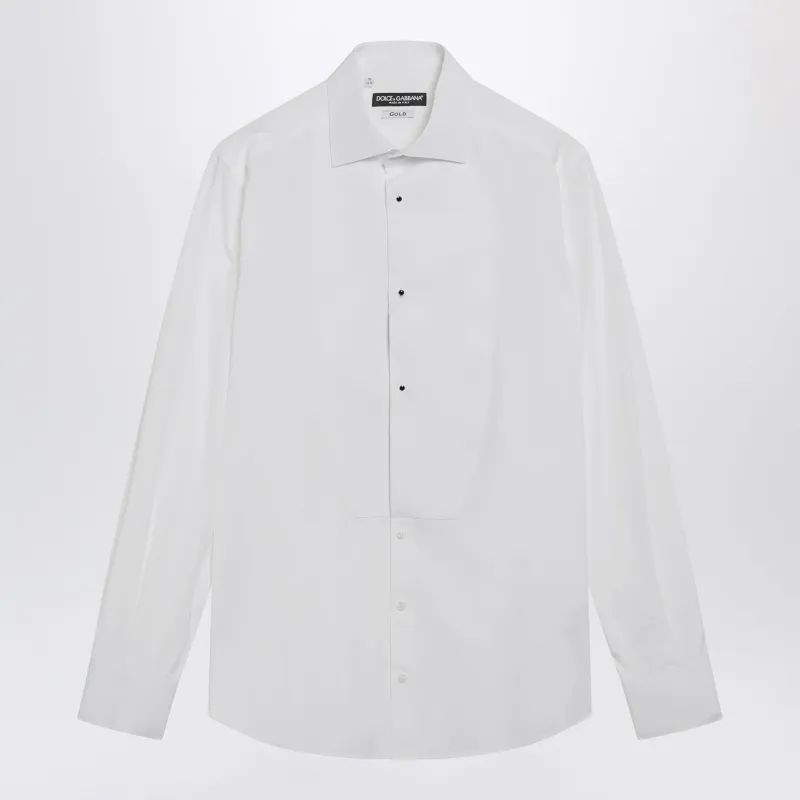 Gold-Fit Tuxedo Shirt In Cotton Poplin, White made by Dolce & Gabanna