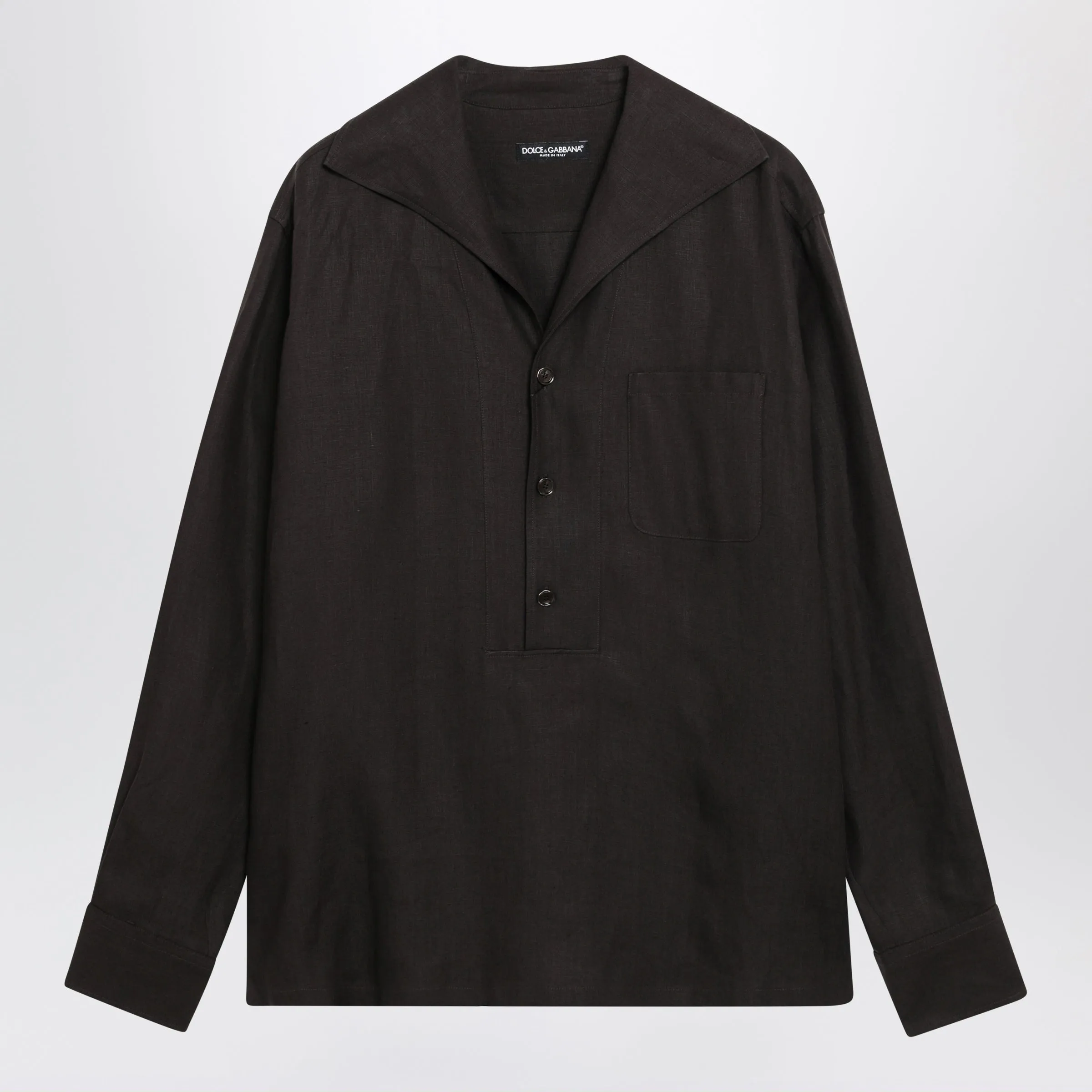Three-Button Long-Sleeve Linen Shirt In Brown sold by Wanan Luxury