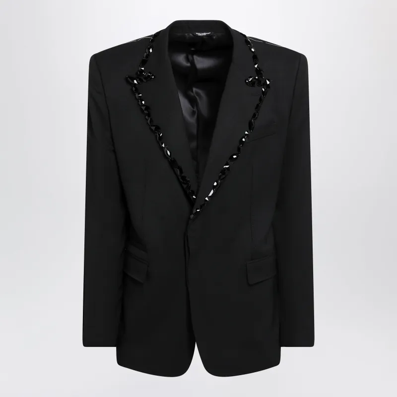 Embellished Wool-Blend Blazer In Black made by Dolce & Gabanna