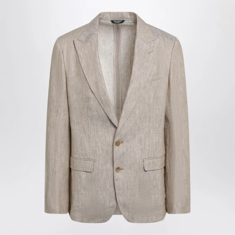 Taormina Single-Breasted Linen Jacket In Melange Beige/White made by Dolce & Gabanna