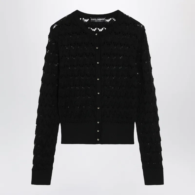 Openwork Knit Cardigan In Virgin Wool, Black made by Dolce & Gabanna