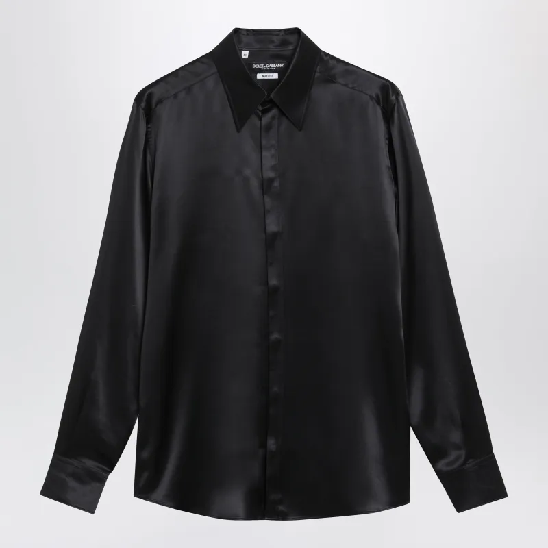 Martini Silk Satin Shirt In Black made by Dolce & Gabanna
