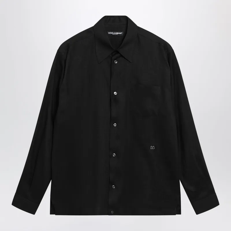 Hawaii-Fit Linen Shirt With Dg Hardware In Black made by Dolce & Gabanna