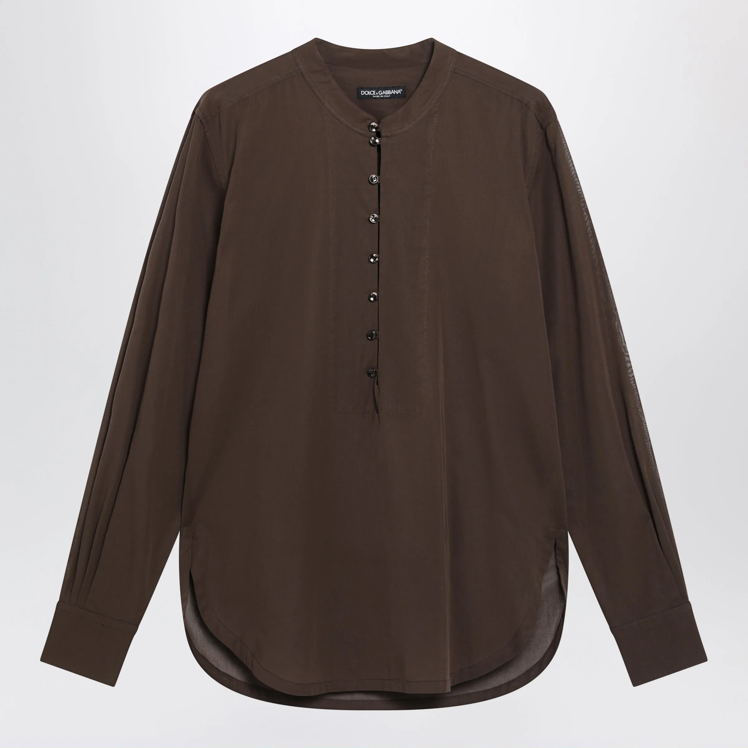 Brown Cotton Canvas Mandarin-Collar Shirt sold by Wanan Luxury