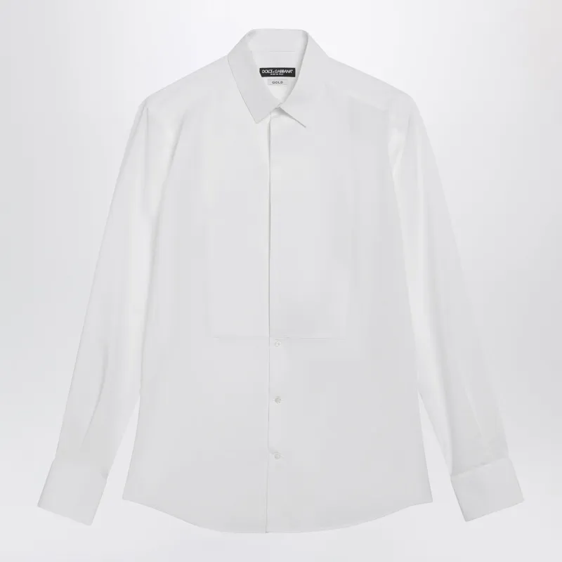 Gold Tuxedo Shirt In Cotton Poplin, Optical White made by Dolce & Gabanna