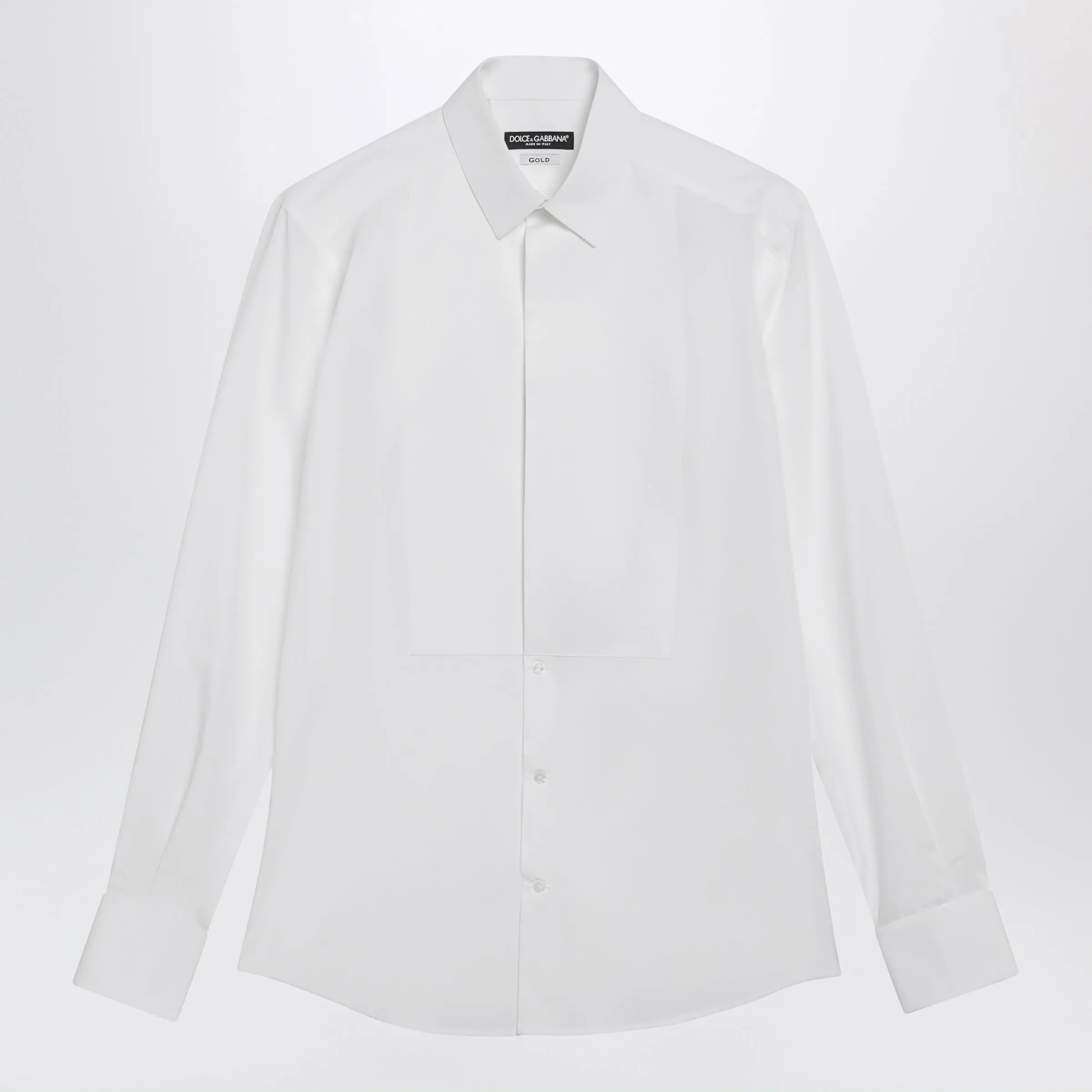 Gold Tuxedo Shirt In Cotton Poplin, Optical White sold by Wanan Luxury