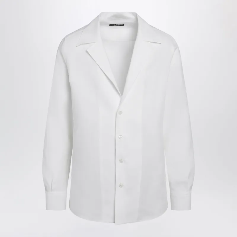 Long-Sleeve V-Neck Linen Shirt In Optical White made by Dolce & Gabanna