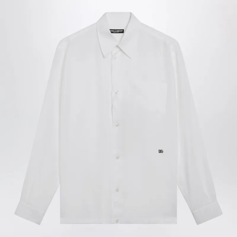 Hawaii-Fit Linen Shirt With Dg Hardware, Optic White made by Dolce & Gabanna