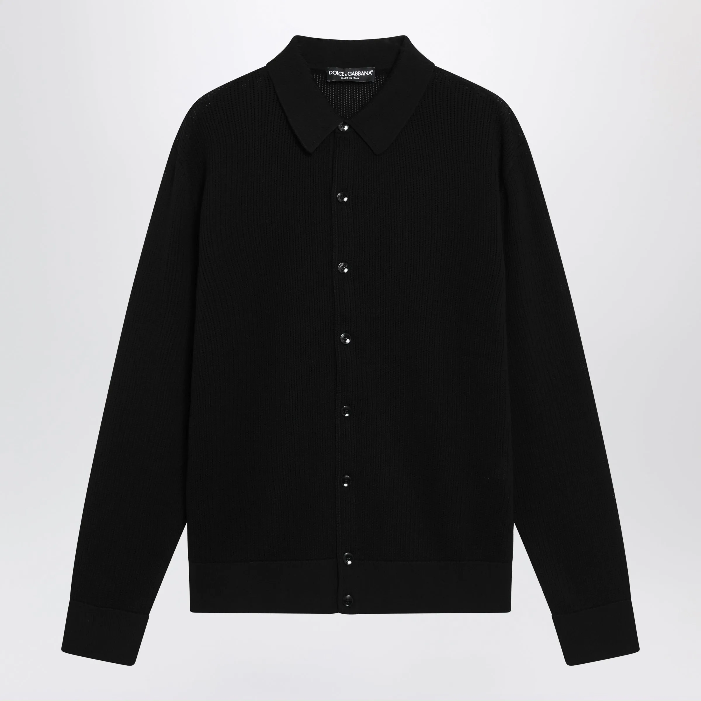 Long-Sleeve Openwork Rib Knit Cotton Shirt In Black sold by Wanan Luxury