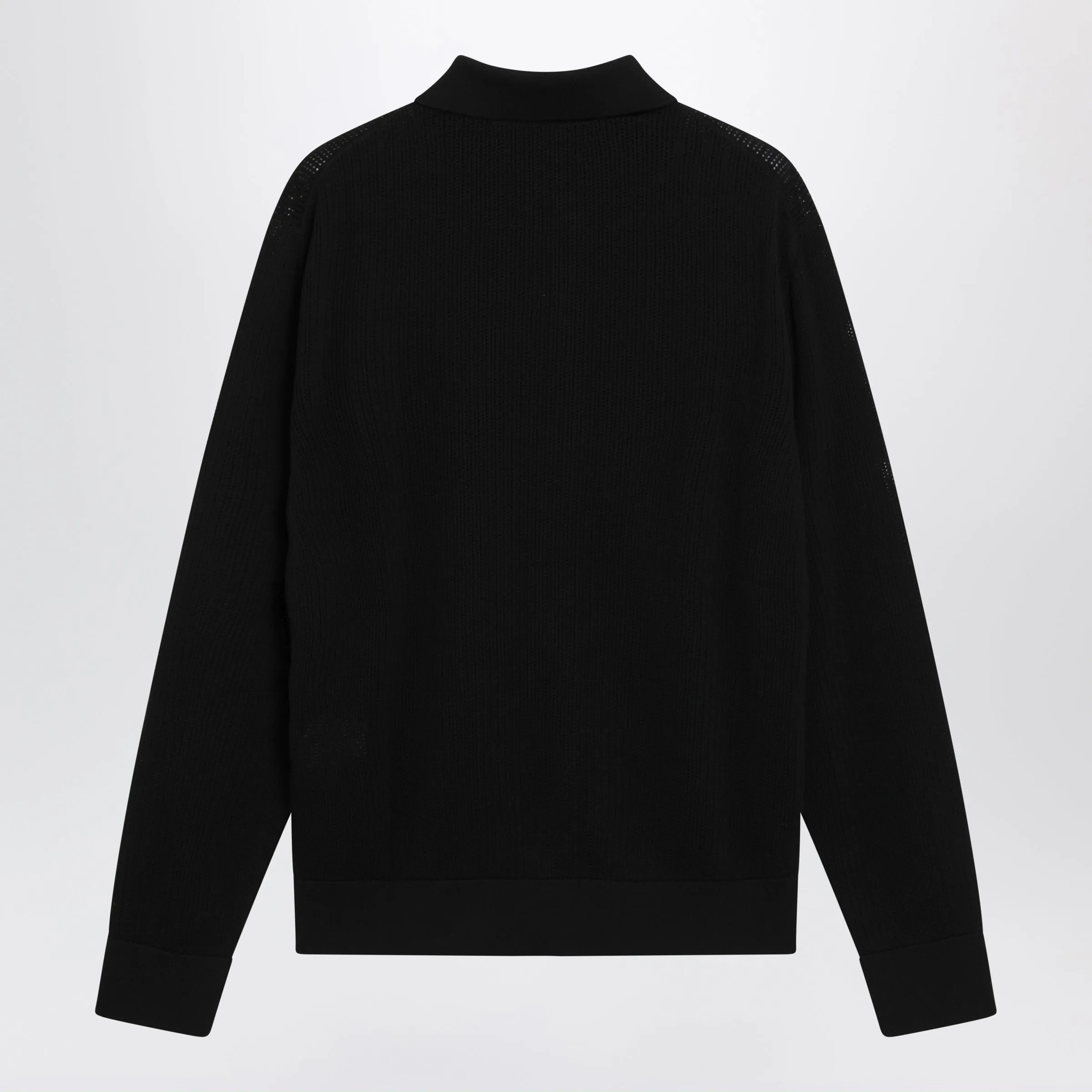 Long-Sleeve Openwork Rib Knit Cotton Shirt In Black sold by Wanan Luxury product image thumbnail 2