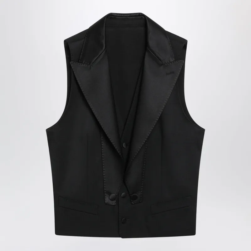 Single-Breasted Wool Gabardine Waistcoat In Black made by Dolce & Gabanna